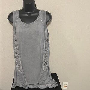 love, Fire Gray Cold Shoulder Long Sleeve Top with lace accents